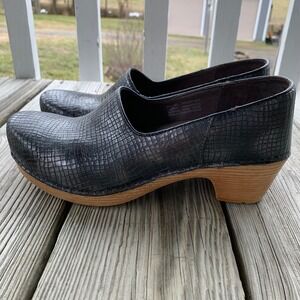 Dansko Slip On Leather Clogs Metallic Embossed Croc Shoes W's EU 40 US 9.5-10